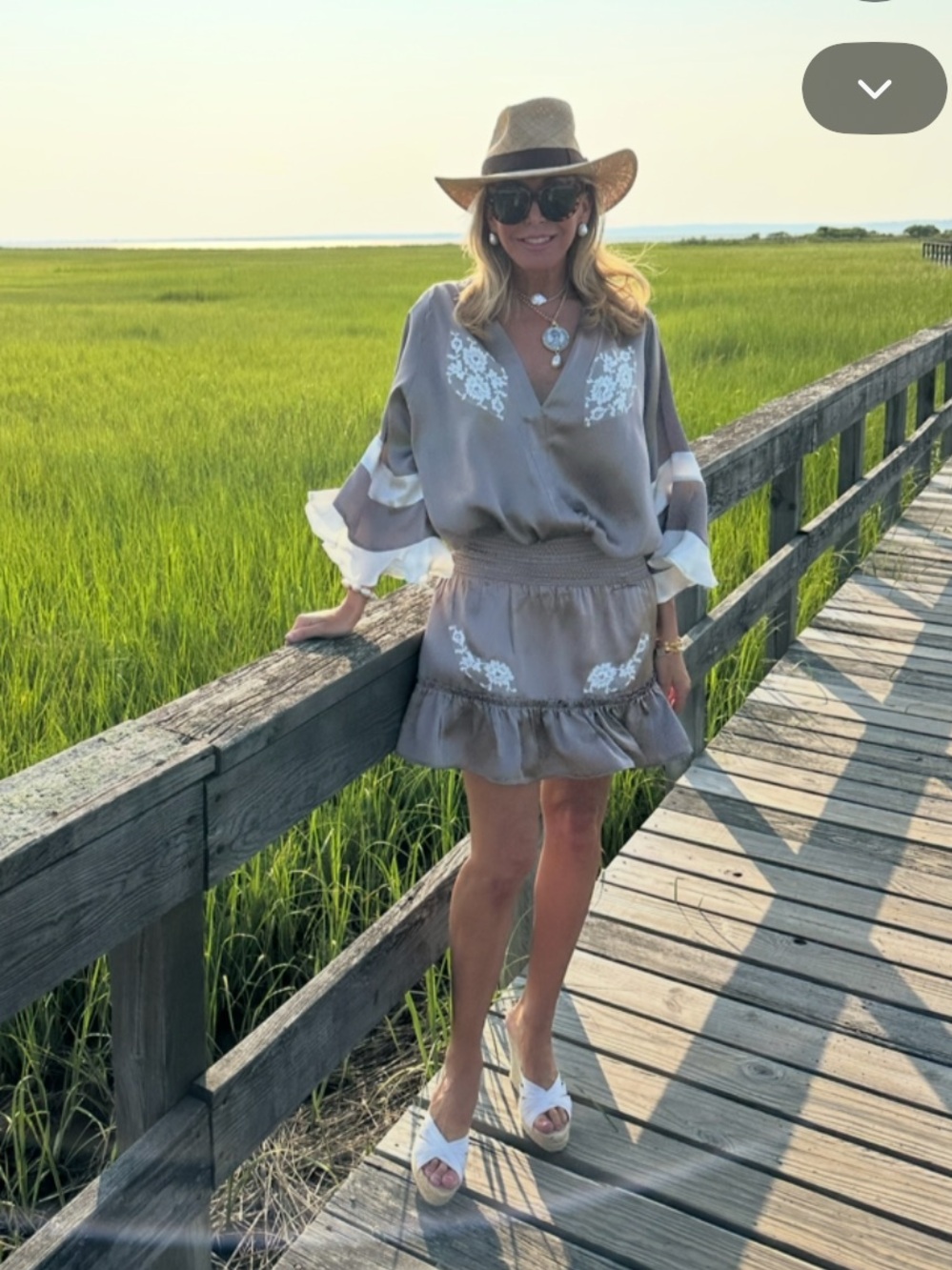 Taupe Floral Embroidered silk skirt & top